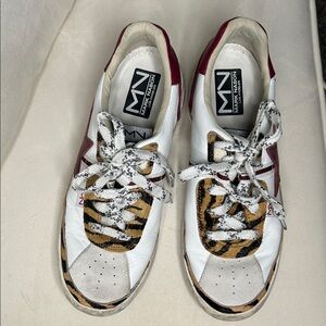 Mark Nason White and Burgundy Sneakers with Tiger Print